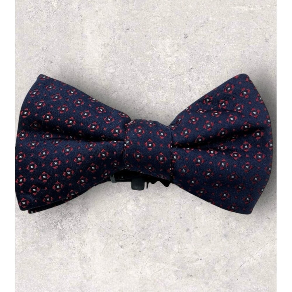 NEW EXPRESS Silk Bow Tie Blue Burgundy Geometric W:2.5"